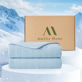 Amélie Home Waffle Cooling Comforter Queen Size, Q-Max 0.45 Double-Sided Lightweight Cooling Blanket for Hot Sleepers, Summer Silk Breathable Bedding Quilt for Night Sweats, Sky Blue, Queen 90" x 90"