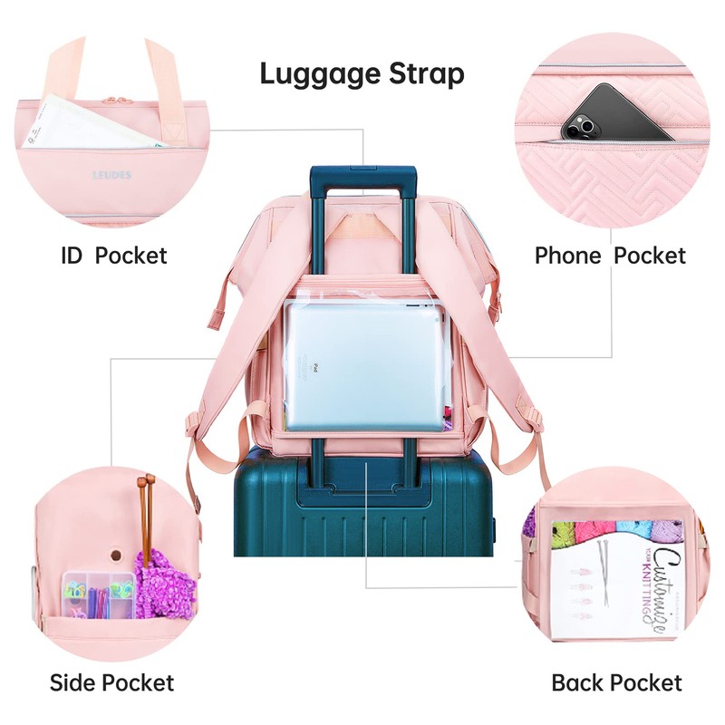 Leudes Knitting Bag Backpack, Yarn Storage Organizer Large Crochet Bag