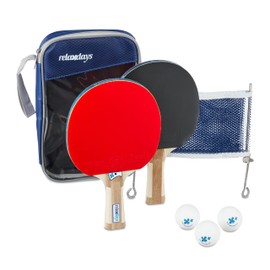 Relaxdays Table Tennis Set 3 Stars with Ping Pong Padles, Net & 3 Ping Pong Balls in a Transport Bag, 26 x 16.5 x 3.7 cm, Table Tennis Game Accessories Pack, Blue