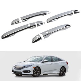BENXUTO Chrome Door Handle Cover Trim Compatible with 10th Gen Honda Civic Sedan Hatchback Coupe Type R 2016 2017 2018 2019 2020 2021 Exterior Door Handles with Smart Entry Keyhole Car Decoration