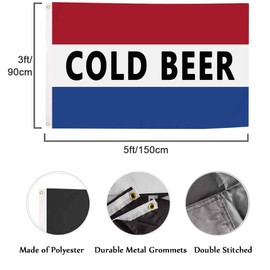 Swono Cold Beer Flag 3x5 ft Red White Blue Stripe Flag Double Sided Double Stitched with Brass Grommets