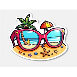 Summer Beach Stickers Beach Surfing Stickers Cool Beachy Stickers Vinyl Waterproof Summer Stickers Water Bottles Laptops, Computers, Surfboard Stickers 5 Inch (Beach and Glasses)