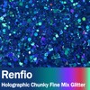 Renfio Holographic Blue Chunky Glitter, 3.5 Oz (100g) Metallic PET