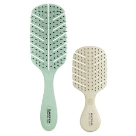 Beter - Pack of Natural Fiber Hair Brushes - Anti-Pull Brush + Mini Brush, Detangling hair brush, Ideal for Travel - Sustainable and Recyclable, Natural hair brush