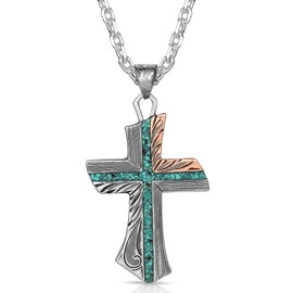 Montana Silversmiths Christian Faith Cross Men's Necklace (Inner Light Turquoise Cross Necklace)