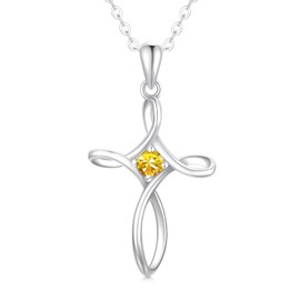 Sterling Silver Cross Necklace for Women Zirconia Zirconia Birthstone Necklace Sterling Silver Cross Faith Pendant Necklace Christian Religious Jewelry Gifts Cross Jewelry Christian Gifts, 18''+2'', metal, cubic-zirconia