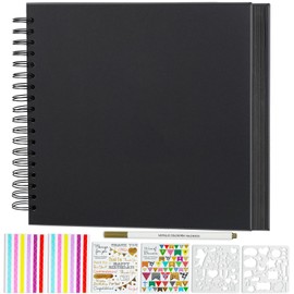 Miaikoe DIY Scrapbook Album 20.5x20.5 cm Hardcover Kraft Blank Paper Scrap Book with 40 Sheets Memory Book for Family Wedding Photography Anniversary (Black)