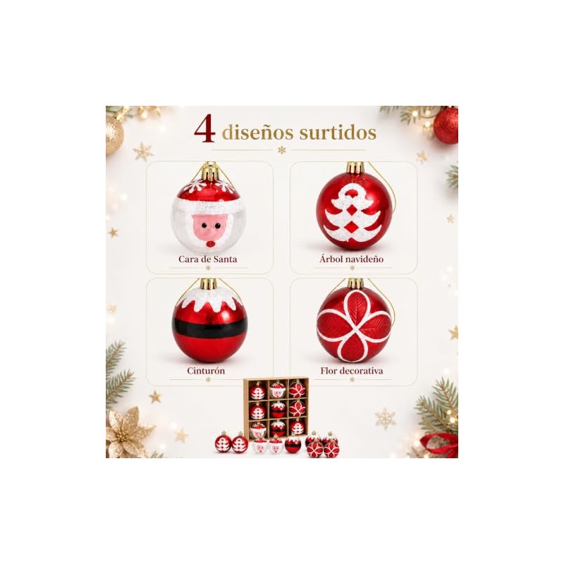Cm-top Adornos Navideños de Santa Claus 9 Piezas,ornamentos Esferas,rojo