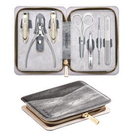 Manicure Set 7 in 1, MR.GREEN Nail Clippers Set, Professional Pedicure Kit Nail Care Tools, Portable Stainless Steel Manicure Kit for Men and Women with Leather Case (grey)