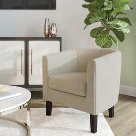 BELLEZE Accent Barrel Chair, Linen Round Club Tub Sofa Corner Chair with Flared Legs and Cozy Soft Padding for Living Room Bedroom Waiting Room - Beige