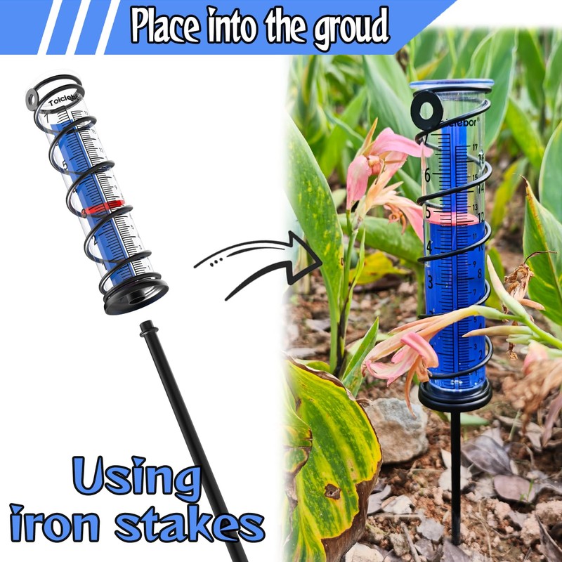 Toiclebor Rain Gauge Outdoor,Freeze Proof Plastic Tube with Black Spiral
