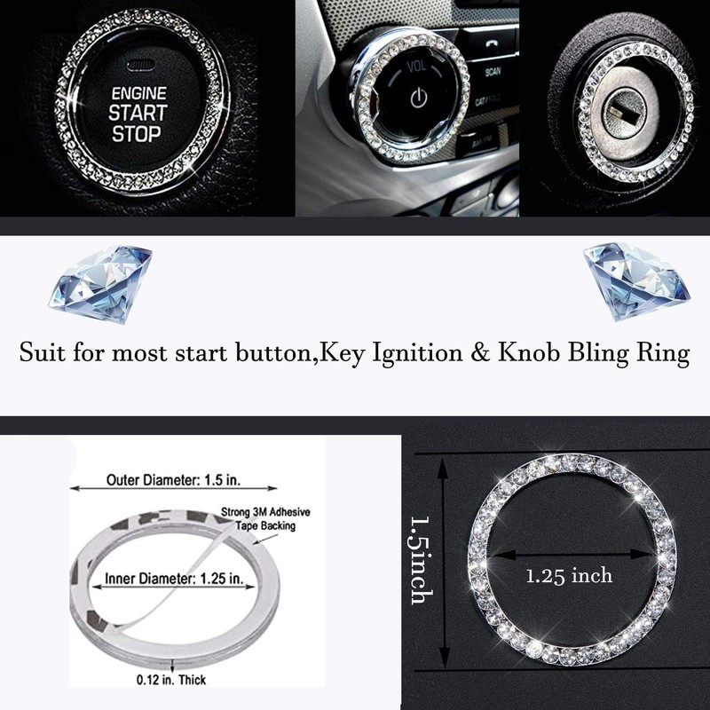 Bling Car Crystal Rhinestone Ring Emblem Sticker, Car Interior Decoration,