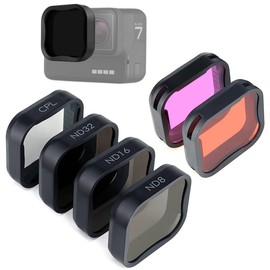 GEPULY 6-Pack Camera Lens Filter Set for GoPro Hero7 6 5 Black 2018,3ND Filters(ND8/ND16/ND32),CPL Filter, Light Red/Magenta Filters, Neutral Density Circular Polarizer,Protective for Color Correction