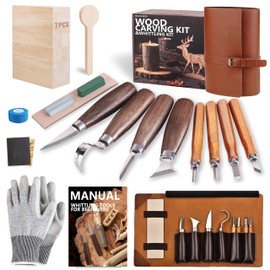 Wood Carving Kit Whittling Kit: Deluxe Wood Carving Tools Set with Leather Case - Wood Carving Knife with Basswood Blocks Woodworking Widdle Gift for Beginners Kids Adults Hobby