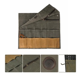 TOURBON Kochmesser-Tasche, gewachstes Segeltuch, tragbar, 10 Taschen, Messer-Aufbewahrung, Werkzeug-Organizer-Tasche