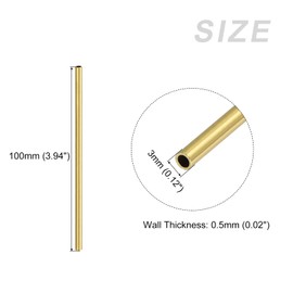 METALLIXITY Brass Tube(3mm OD x 0.5mm Wall T x 100mm L) 2Pcs, Straight Tubing - for Home Furnishing, Machinery, DIY Handicraft