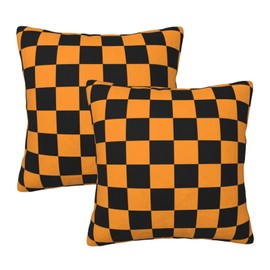 Perinsto Black and Orange Checkered Throw Pillow Covers Set of 2 Decorative Pillowcases Soft Cushion Covers for Sofa Couch Bed Home Decor, 18"X18"