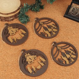 4 Pcs Christmas Nativity Ornaments Christian Music Sheet Nativity Scene Ornaments Wooden Christmas Hanging Ornament Bulk for Xmas Tree Birth of Jesus Religious Gift for Family(Vivid Style)