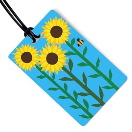 R. Nichols Sunflower Luggage Tag - Sturdy Waterproof Plastic Travel Labels for Baggage, Suitcases, Backpacks, and Diaper Bags, 2.5 Inch x 4 Inch Tag with Black Loop Attachments