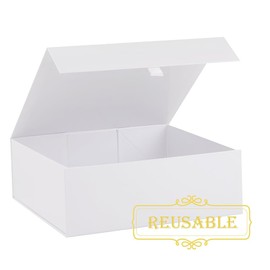 PLINJOY 2 Pcs White Gift Box Large 13.5x11.8x4.7 Inches, White Gift Boxes for Presents with Magnetic Closure Lid, Luxury Gift Box Rectangle Collapsible Boxes for Gift Packaging