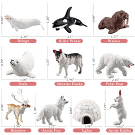10 cifras de animales árticos, cifras de animales polares para proyecto escolar de Diorama, juego de juguetes de animales Tundra ártico con oso polar, ciervo, arcitc zorro lobo