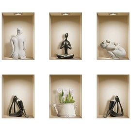 The Nisha 6 PC Pack Art Magic Pictures Peel and Stick 3D Vinyl Removable Wall Sticker Decals DIY Sticky Backsplash (Lighting Spots), White Sculptures and Black Yoga 660