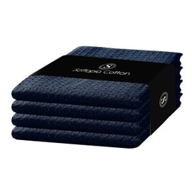 Softopia Cotton Navy Waffle Kitchen Dish Towels, 100% Cotton, Quick Dry, Super Absorbent, Soft, Lint-Free, 16x26 Inches - Ideal for Dish Drying, Tea, Cleaning, and Everyday Use, 4 Pack, Navy Blue
