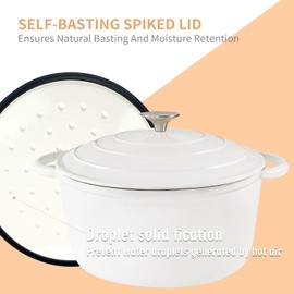 COOKWIN Enameled Cast Iron Braiser Pan, 3.8 Quart Shallow Dutch Oven with lid, Heavy Duty Casserole Skillets with Dual Handles for Family or Friends Gifts, Oven-Safe to 500°F, White