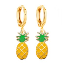 Colorful Strawberry Watermelon Banana Grape Fruit Earrings Gold Plated Funny Charm Enamel Summer Tropical Fruits Sweet Food Small Huggie Hoop Earrings for Women Teen Girls Beach Holiday Trendy Jewelry