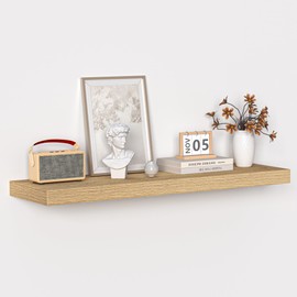 Fun Memories Floating Shelves - 10.2 Inch Deep Wall Shelf for Decor & Storage - Wall Mounted Display Shelving with Invisible Heavy-Duty Metal Bracket - 36"x 10.2"x1.8" 1Pack, Oak