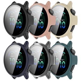 6-Pack Screen Protector Case Compatible with Garmin Vivoactive 6 with Tempered Glass, Ultra-Thin Hard PC Full Protective Face Cover Bumper Shell