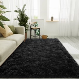LOCHAS Ultra Soft Indoor Modern Area Rugs Fluffy Living Room Carpets for Children Bedroom Home Decor Nursery Rug 4x5.3 Feet, Black