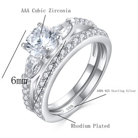 Starnny Rings Women Silver 925 Women's Rings Set Couple Engagement Ring Wedding Rings Wrap Ring 3A Zirconia Ring White Gift for Her Women, Silver, Cubic Zirconia