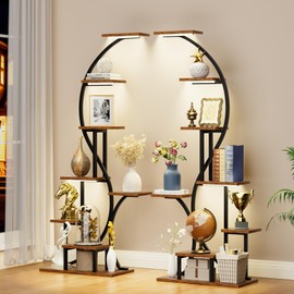 Corner Shelf Stand with Light, 2 Pack Display Shelf Cabinet for Collectibles, 65" Tall LED Book Shelves Bookshelf, Moon-Shaped Display Case, Corner Rack Standing Shelf for Bedroom Living Room (Black)