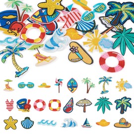 Craftdady 23 pcs Summer Theme Iron On Patches Beach Hawaii Sew on Embroidered Applique Repair Patch Cute Decorative Patches for Clothes Hat Shirt Bag Jeans DIY Decorations