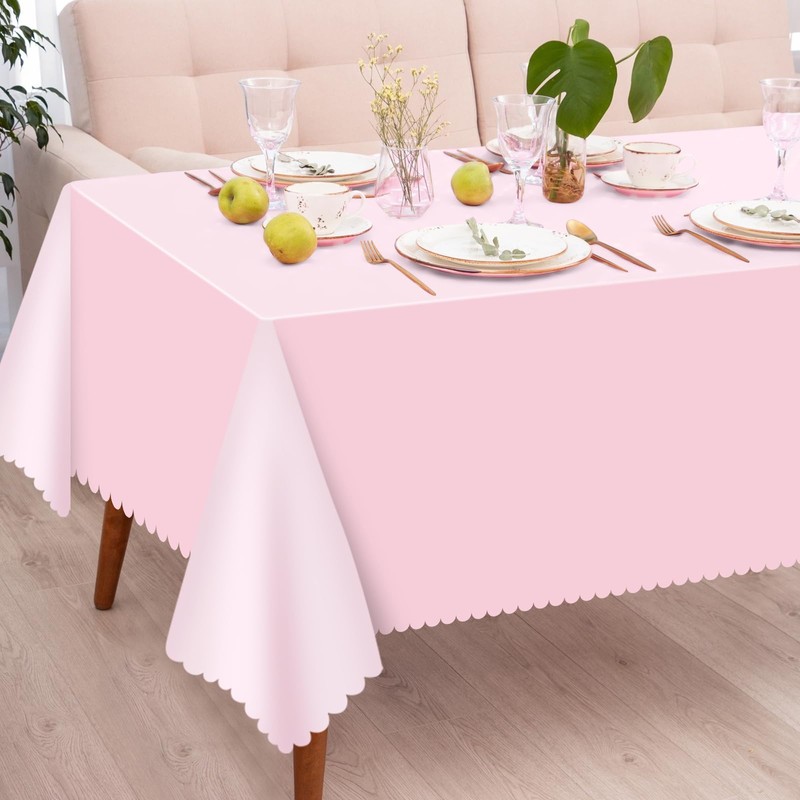 mwellewm 3 Pcs Pink Tablecloth 54X108 Inch Plastic Light Pink