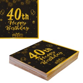 MAGLAUG Napkins 40th Birthday Man Woman, Black Gold Napkins Birthday Decoration 40th Birthday Men Women Decoration Birthday Decoration Man Napkins Birthday Pack of 40 (40th Birthday)