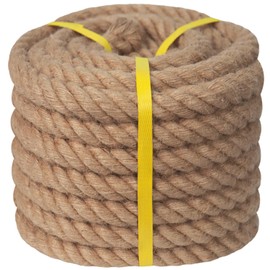 Natural Hemp Rope 2 Inch Thick Jute Rope 50 Feet Twisted Manila Ropes for Nautical, Railings, Hanging, Swing, Landscaping, Home Decorating