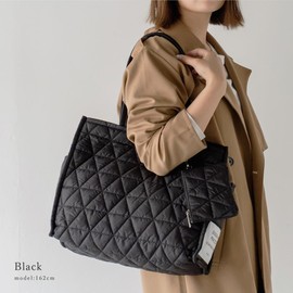 VITAFELICE inb-90045z Women's Quilted Big Tote Bag with Pouch, Black, F