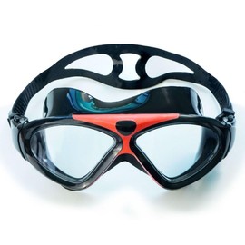 Ioggtser Swimming Goggles Large Frame Wide Vision Swimming Goggles for Adults Men Women Leak-Proof Anti-Fog Swimming Goggles with UV Protection 180° Clear Vision (Black & Red)