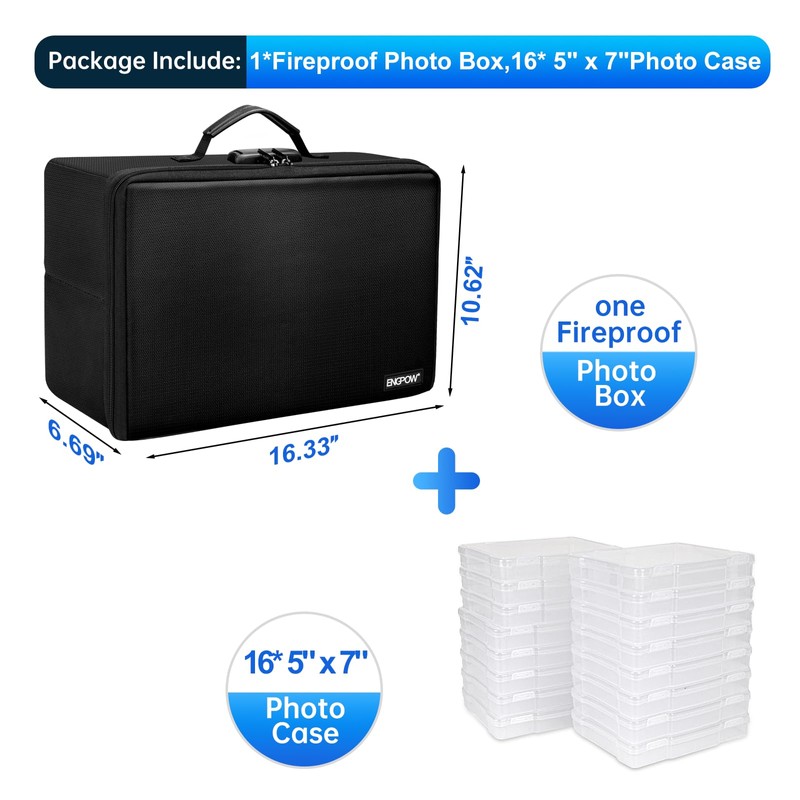ENGPOW Fireproof Photo Storage Box 5" x 7" Photo Case(Clear),16