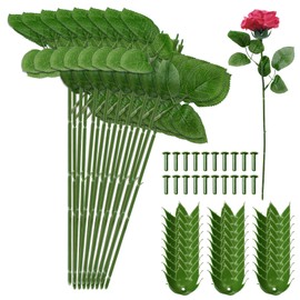 Bruislard 60PCS Floral Wire Stem with Leaves and 60PCS Artificial Flower Calyxes Set, Floral Rose Arrangement Supplies for Wedding Party, DIY Craft