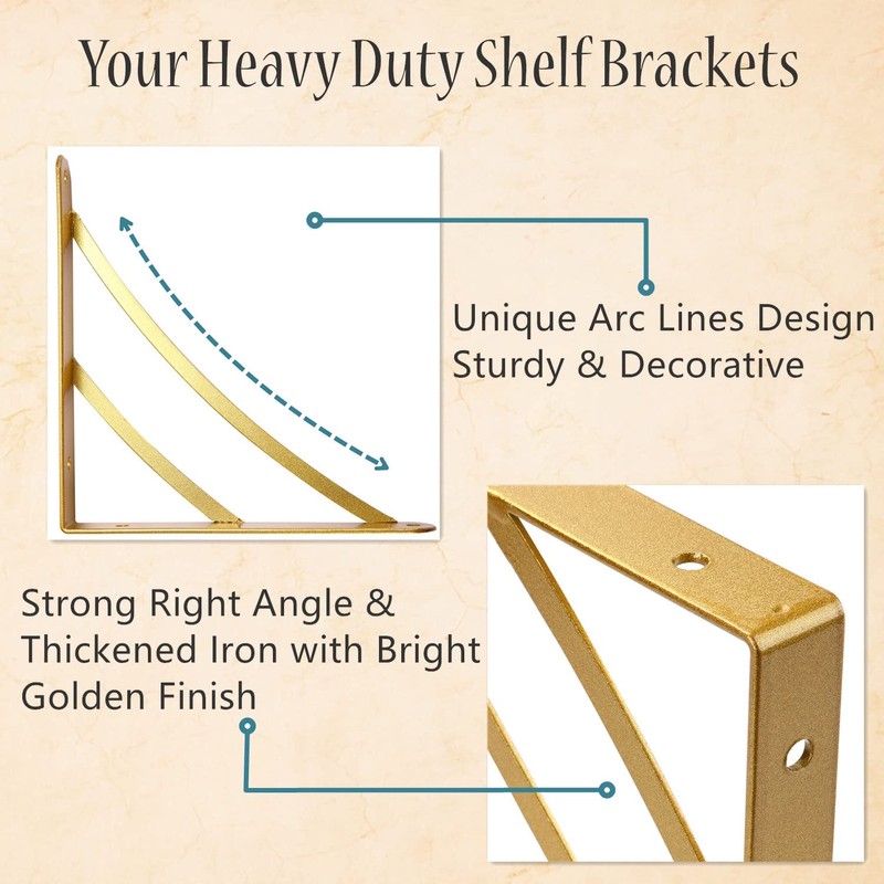 Small Gold Shelf Brackets, 15cm Triangle Shelving Brackets, Versatile Right
