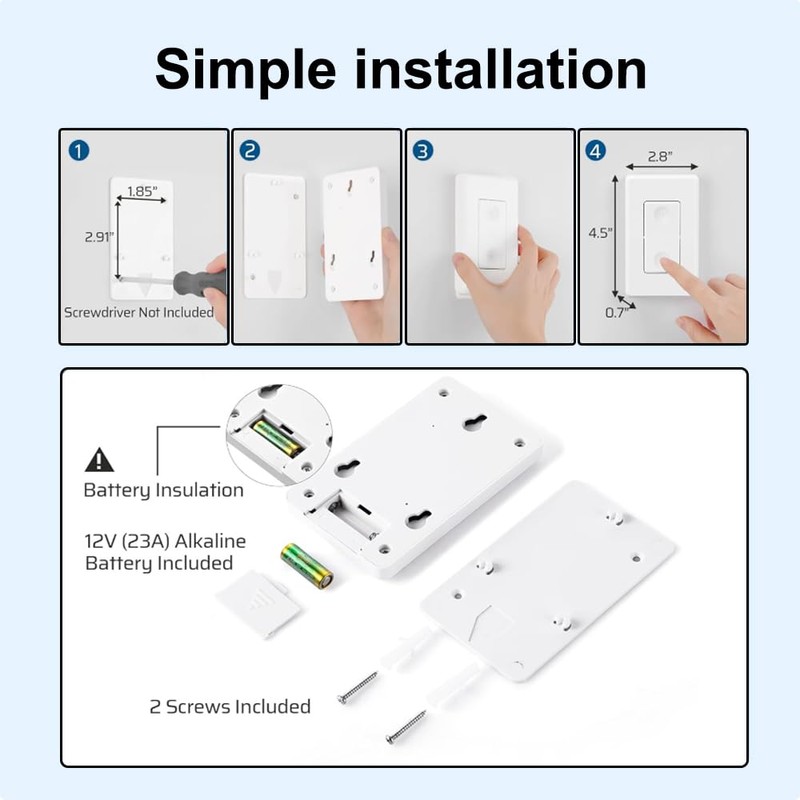 Remote Control Switch,Wireless Light Switch and Receiver Kit,164Ft RF Range,Wireless