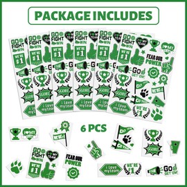 Team Spirit Temporary Tattoo Stickers - 72 Pcs Green Black Spirit Sports Supplies Glitter Colorful Cute Pack Party Decorations Supplies for Kids Teens Adults School Football Game Favors