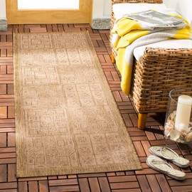 SAFAVIEH Courtyard Collection 2'3" x 10' Gold / Natural CY6947 Indoor/ Outdoor Waterproof Easy Cleaning Patio Backyard Mudroom Runner Rug