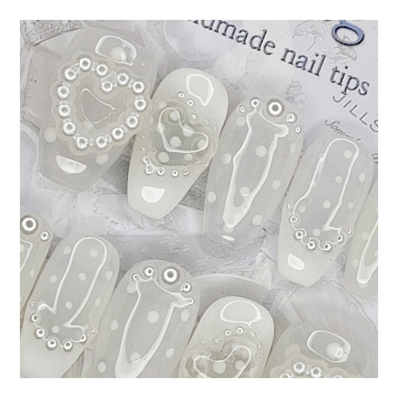 White dot handmade nail tips - Stiletto L / 화이트