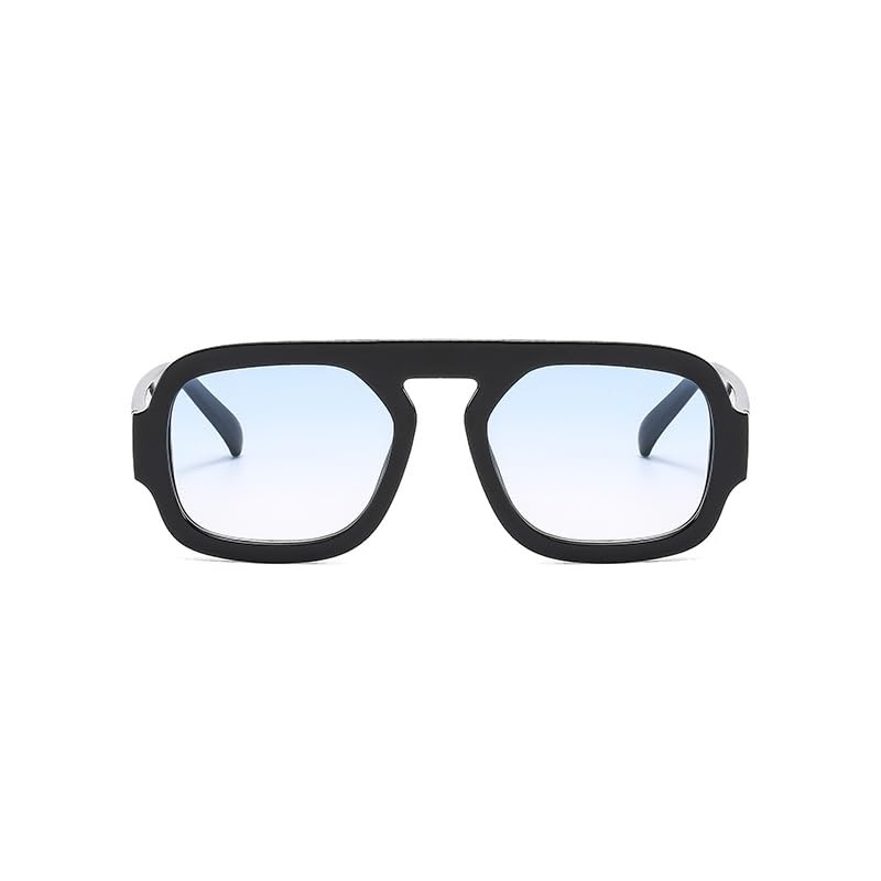 Retro Square Flat Top Aviator Sunglasses for Women Men (Black
