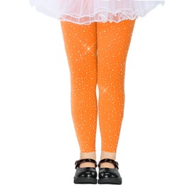 LUCKELF Girls Footless Tights with Sparkle Rhinestone Ballet Dance Tights for School Students Soft Stockings (4-6 Years, Orange)