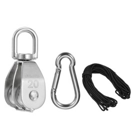 PATIKIL M20 Double Pulley Block, 1 Set 304 Stainless Steel Wire Towing Wheel Lifting Crane Swivel Hook with Nylon Pulley Rope & M5x50 Snap Hook, Loading 75KG/165LBS